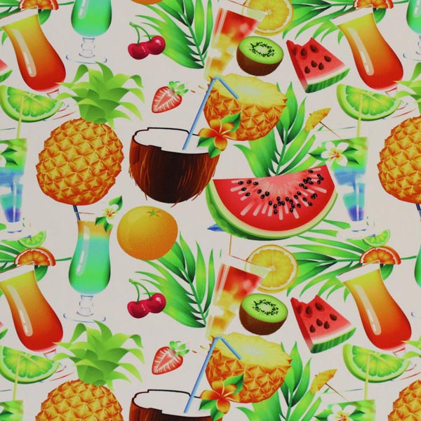 Fruit Cocktails Printed Nylon Spandex Fabric - Multicolor Fruit Cocktail Print, 55/56" Width (1 Yard)