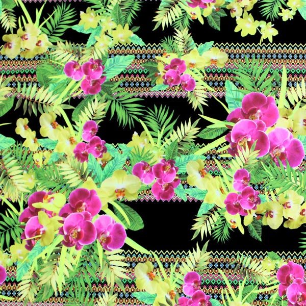 Printed Spandex Orchids Navajo Stripe
