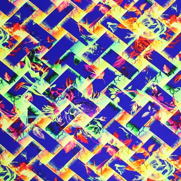 Rainbow Basket Weave Printed Nylon Spandex Fabric - Blue, Basket Weave Print, 55/56" Width (1 Yard)