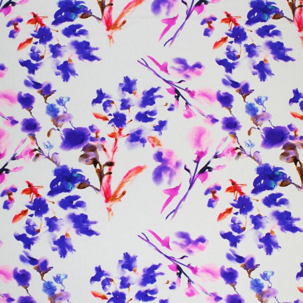 Flower Bunches Printed Nylon Spandex Fabric - Blue Floral Print, 55/56" Width (1 Yard)