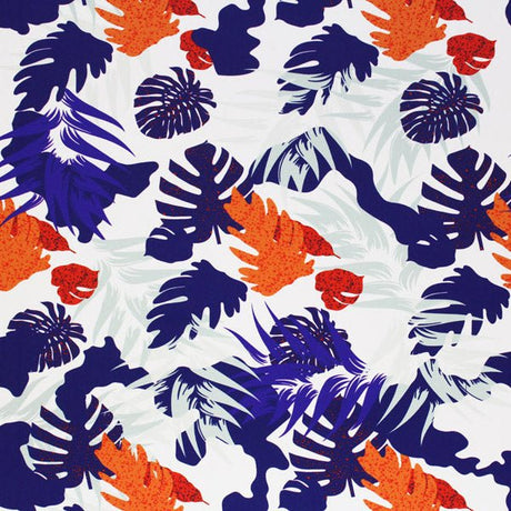 Printed Spandex Purple Orange Philodendron