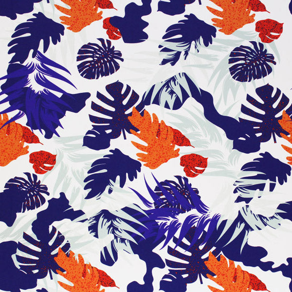 Purple And Orange Philodendron Printed Nylon Spandex Fabric - Purple And Orange Philodendron Print, 55/56" Width (1 Yard)