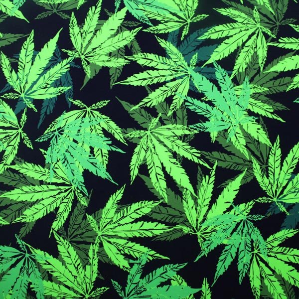 Printed Spandex Cannabis Leaf Black Green