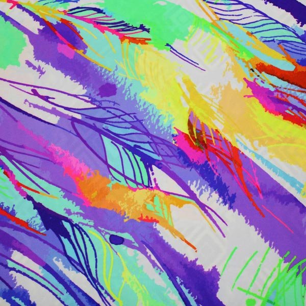 Printed Spandex Multi Feather Neon