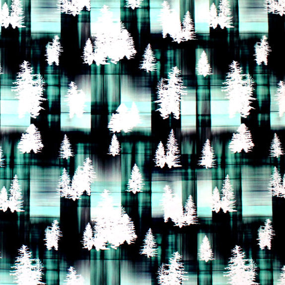 Pine Forest Mint Black Printed Nylon Spandex Fabric - Mint, Black Printed, 55/56" Width (1 Yard)