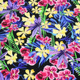 Hawaiian Flowers And Fronds Printed Nylon Spandex Fabric - Blue Floral Tropical Print, 55/56" Width (1 Yard)