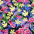 Hawaiian Flowers And Fronds Nylon Spandex Fabric - Blue Floral Tropical Print, 55/56" Width (1 Yard)