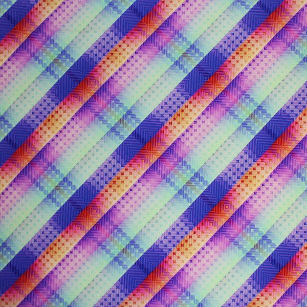 Printed Spandex Digitized Plaid Blue