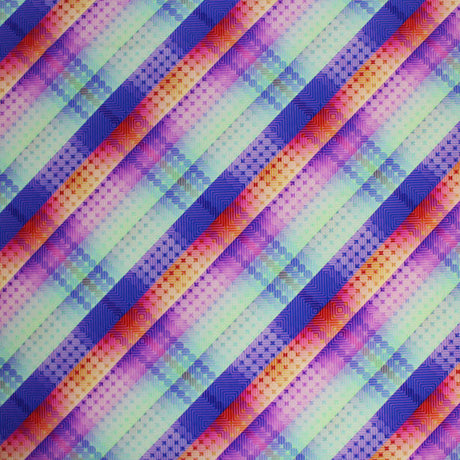 Digitized Plaid Printed Spandex Fabric - Blue Plaid, 55/56" Width (1 Yard)