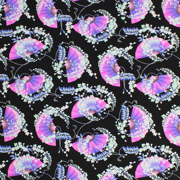 Printed Spandex Japanese Fans Black Pink