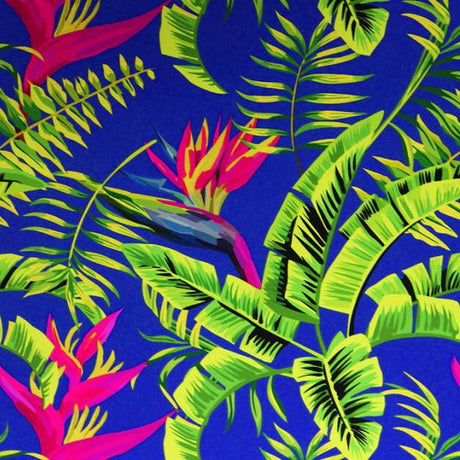 Printed Spandex Birds of Paradise Blue