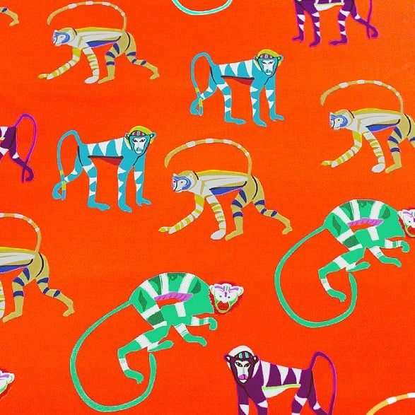 Orange Monkey Printed Nylon Spandex Fabric - Orange Monkey Print, 55/56" Width (1 Yard)