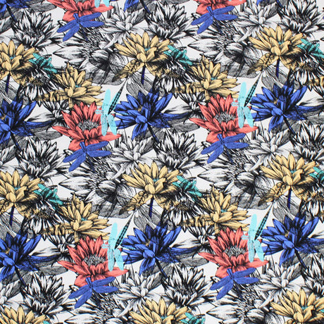 Unfinished Daisies Nylon Spandex Fabric - Blue Daisies Print, 55/56" Width (1 Yard)