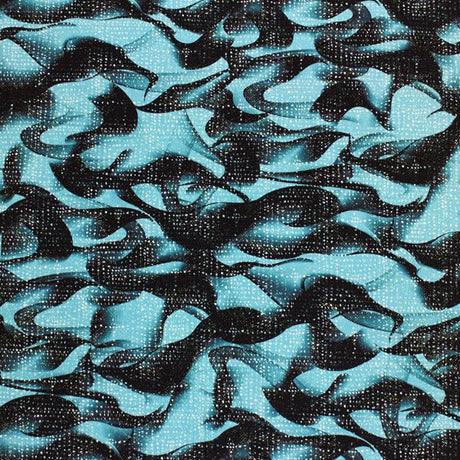 Dots On Waves Printed Nylon Spandex Fabric - Blue, Dots On Waves Pattern, 55/56" Width (1 Yard)