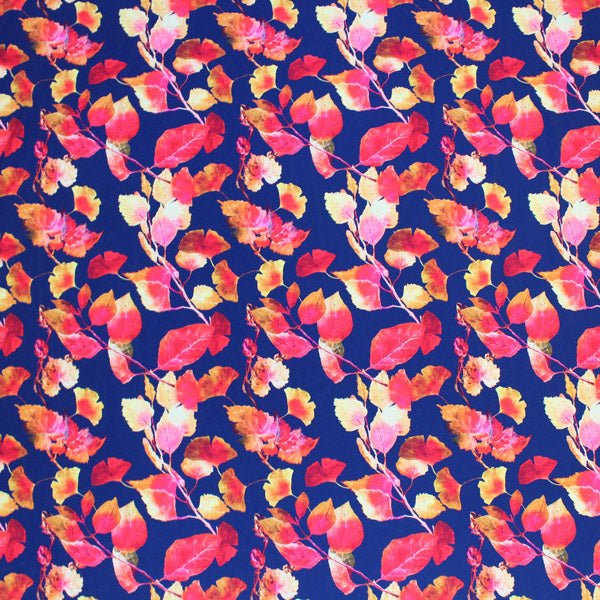 Printed Spandex Navy Rust Leaves