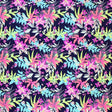 Printed Spandex Leaves on Leaves Teal Pink