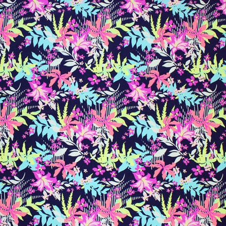 Leaves On Leaves Printed Nylon Spandex Fabric - Blue Leaves Print, 55/56" Width, 4-Way Stretch (1 Yard)