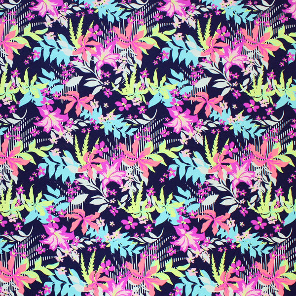 Leaves On Leaves Printed Nylon Spandex Fabric - Blue Leaves Print, 55/56" Width, 4-Way Stretch (1 Yard)
