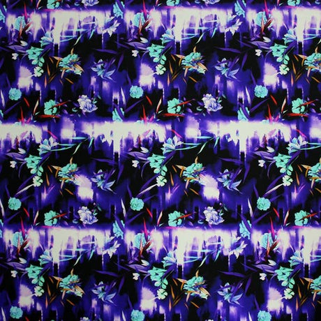 Printed Spandex Electric Blossoms Blue