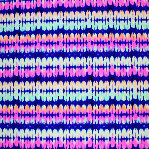 Tie Dye Stripes Printed Nylon Spandex Fabric - Blue Tie Dye Stripes, 55/56" Width (1 Yard)