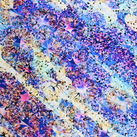 Kaleidoscope In Nature Printed Nylon Spandex Fabric - Blue Moon, Multicolor Kaleidoscope Print, 55/56" Width (1 Yard)