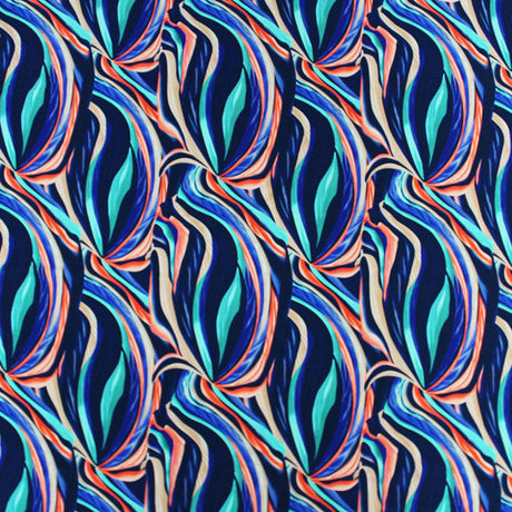 Orange And Navy Swirls Printed Nylon Spandex Fabric - Orange And Navy Swirls, 55/56" Width (1 Yard)