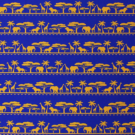 Elephant Giraffe African Safari Printed Nylon Spandex Fabric - Blue, Animal Print, 55/56" Width (1 Yard)