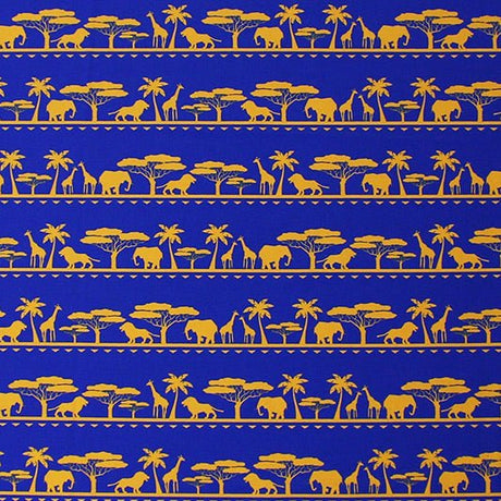Elephant Giraffe African Safari Printed Nylon Spandex Fabric - Blue, Animal Print, 55/56" Width (1 Yard)