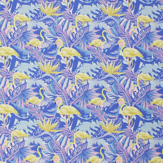 Pastel Flamingos And Palms Nylon Spandex Fabric - Pastel Flamingos And Palms Print, 55/56" Width (1 Yard)