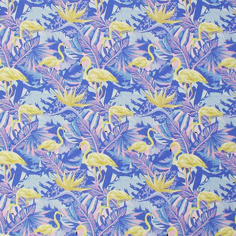 Pastel Flamingos And Palms Printed Nylon Spandex Fabric - Pastel Flamingos And Palms Print, 55/56" Width (1 Yard)