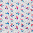 Old Fashioned Flowers And Cars Printed Nylon Spandex Fabric - Blue Floral And Cars Print, 55/56" Width (1 Yard)