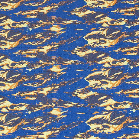 Abstract Topographic Printed Nylon Spandex Fabric - Orange/Blue, 55/56" Width (1 Yard)