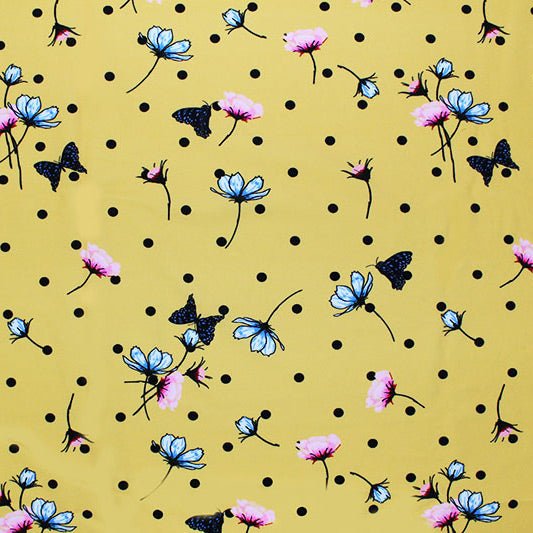 Printed Spandex Yellow Polka Dot Butterfly