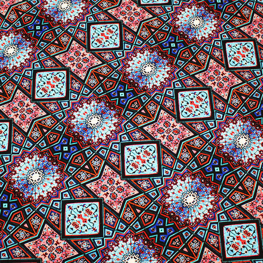 Geometric Kaleidoscope Printed Nylon Spandex Fabric - Blue Geometric Kaleidoscope Print, 55/56" Width (1 Yard)