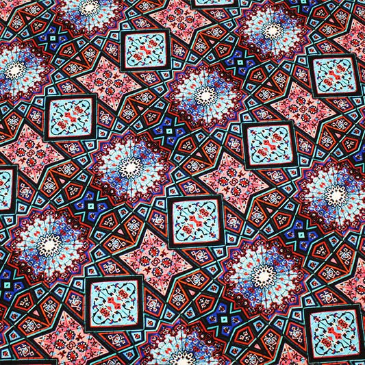 Geometric Kaleidoscope Printed Nylon Spandex Fabric - Blue, Geometric Print, 55/56" Width (1 Yard)