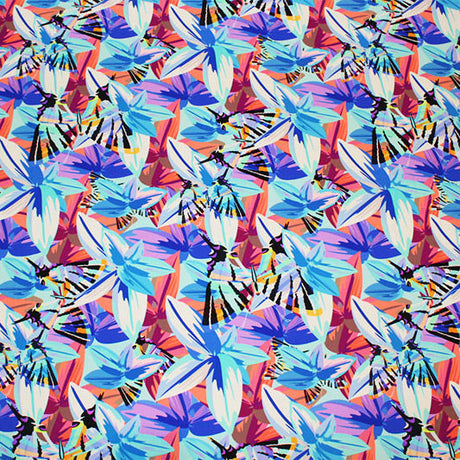 Geometric Flowers Printed Nylon Spandex Fabric - Blue Geometric Flowers, 55/56" Width (1 Yard)