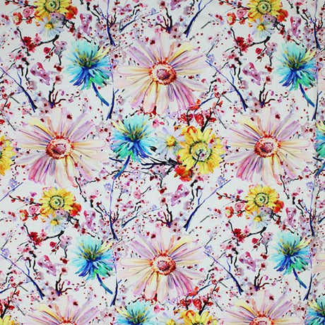 Printed Spandex Watercolor Daisies Blue