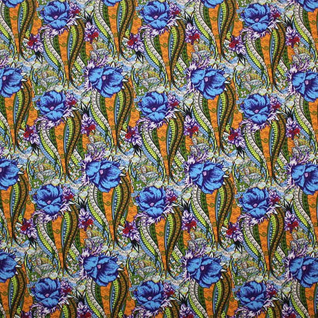 Printed Spandex Tribal Flowers Blue