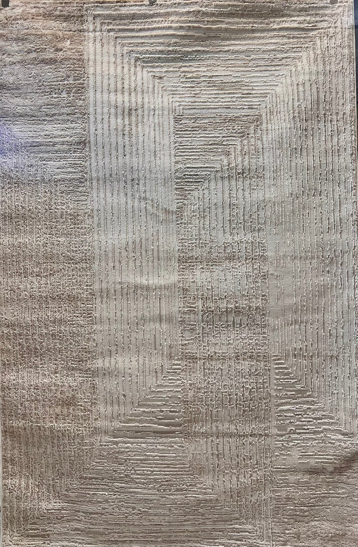 NUDE 21 Polyester Fabric - Geometric Linear Crème Beige, Warm Mocha Tone-On-Tone High-Low Texture, 5' 3" X 7' 4", 8' X 11", 10' X 13" (1 Unit)
