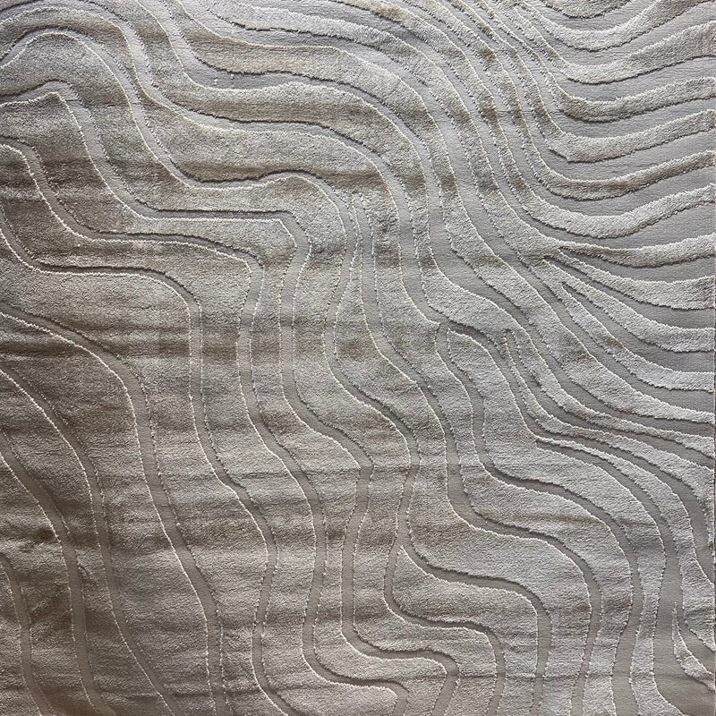 Cozy Mocha Waves Area Rug - Beige Tone-On-Tone Abstract, High-Low Texture, 5' 3" X 7' 4", 8' X 11", 10' X 13" (3 Sizes)