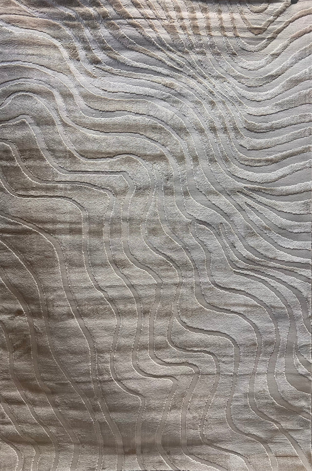 Cozy Mocha Waves Area Rug - Beige Tone-On-Tone Abstract, High-Low Texture, 5' 3" X 7' 4", 8' X 11", 10' X 13" (3 Sizes)