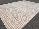 Squared Geometric Tone-On-Tone Rug Area Rug - Creamy Sandy Beige, Mocha High-Low Texture (5' 3" X 7' 4")