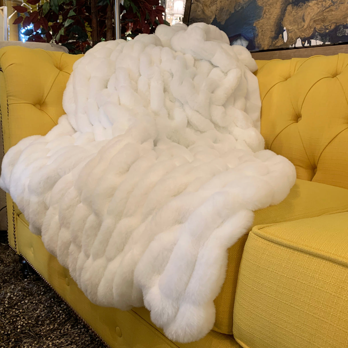 Braided Look Fluffy Soft Faux Fur Fabric - Gray White Braided Look, 104" X 93" (Cal King/Eastern King)