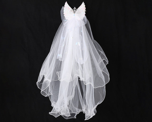 20" Long Girl's First Communion Two-Tier Sequin Angel Wing Veil - Pack of 5