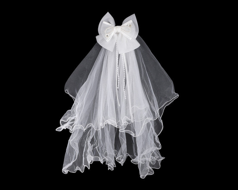 20" Long Girl's First Communion Two-Tier Flower Bow Veil - Pack of 5