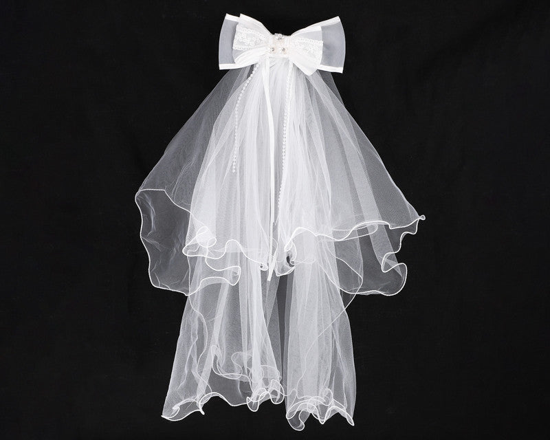 20" Long Girl's First Communion Two-Tier Organza Lace Bow - Pack of 5