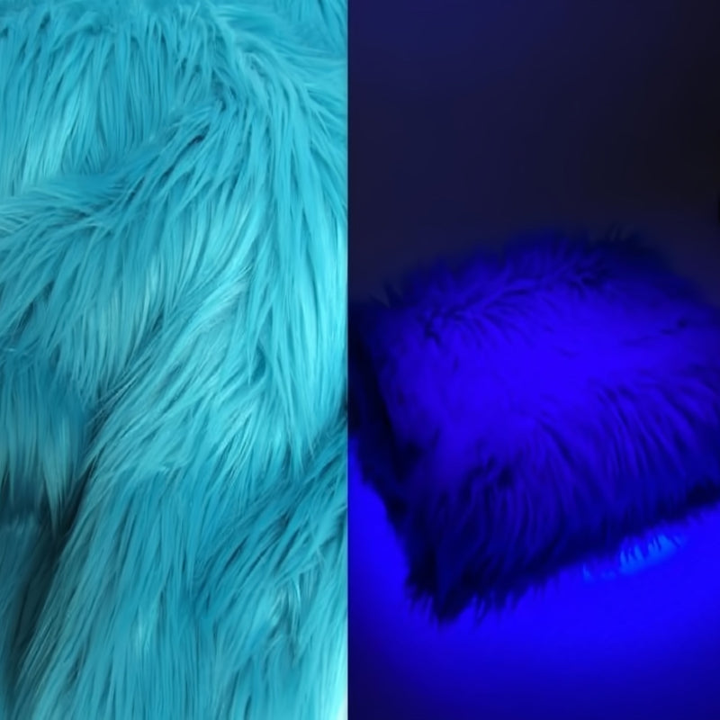 Turquoise UV Reactive Solid Shaggy Faux Fur Fabric