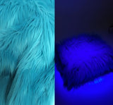 Turquoise UV Reactive Solid Shaggy Faux Fur Fabric