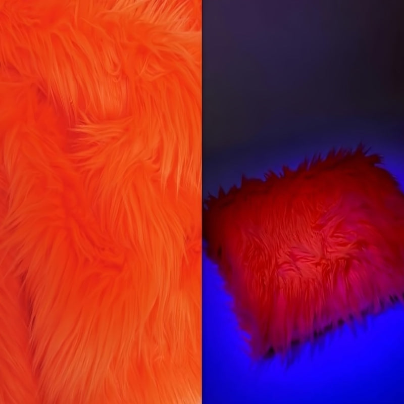 Neon Orange UV Reactive Shaggy Faux Fur Fabric