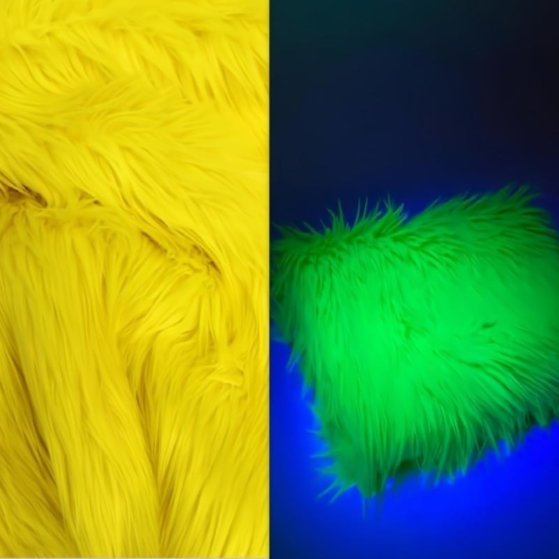 Neon Yellow UV Reactive Shaggy Faux Fur Fabric
